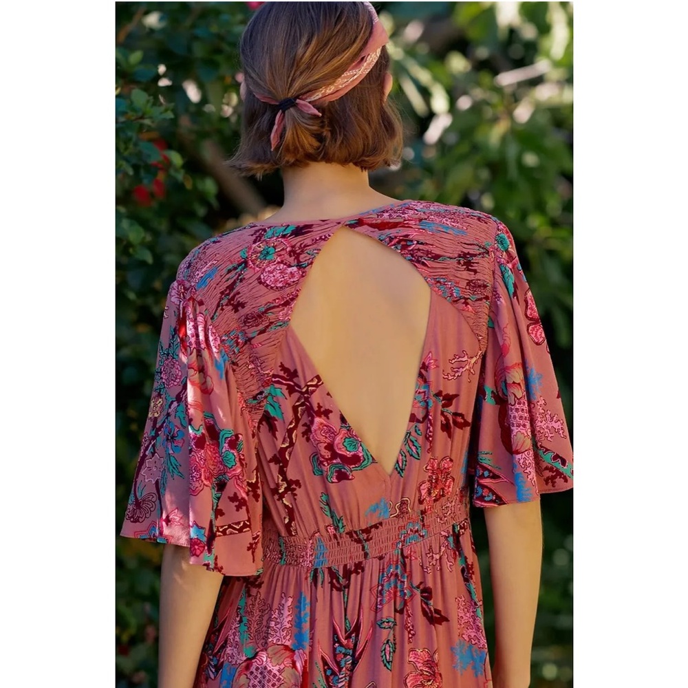 Anthropologie Ruffled Embroidered Maxi Dress Size XS - Picture 6 of 8